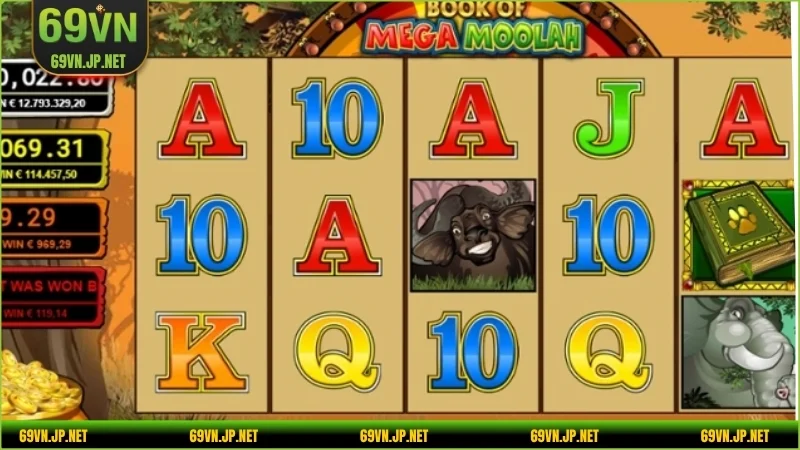 Slot Game Mega Moolah có cấu trúc 5 cuộn, 3 hàng và 25 dòng